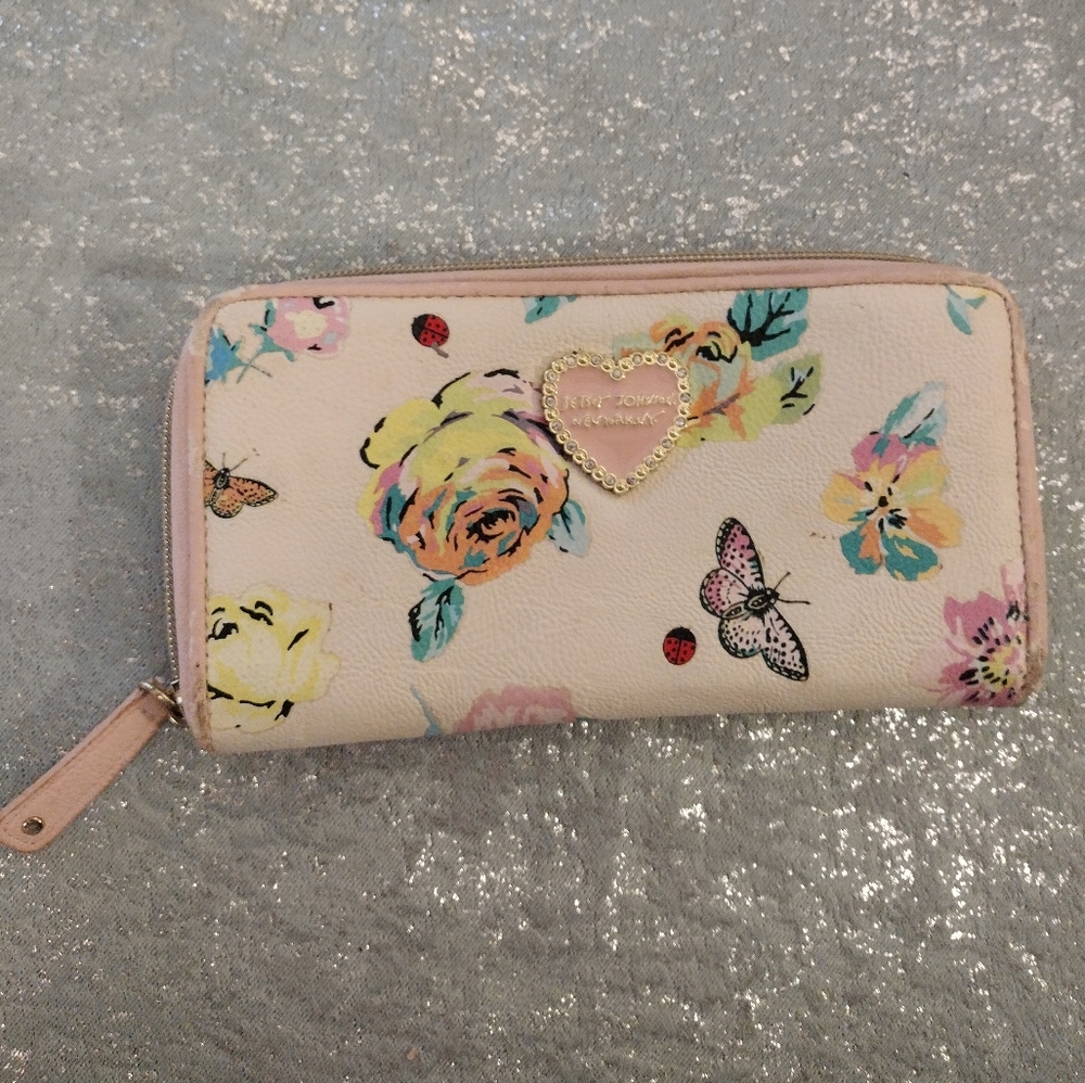 Rare Betsey Johnson Floral Wallet Cream